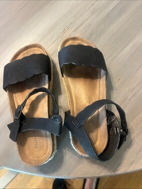 Black Slide Sandals with Ankle Strap